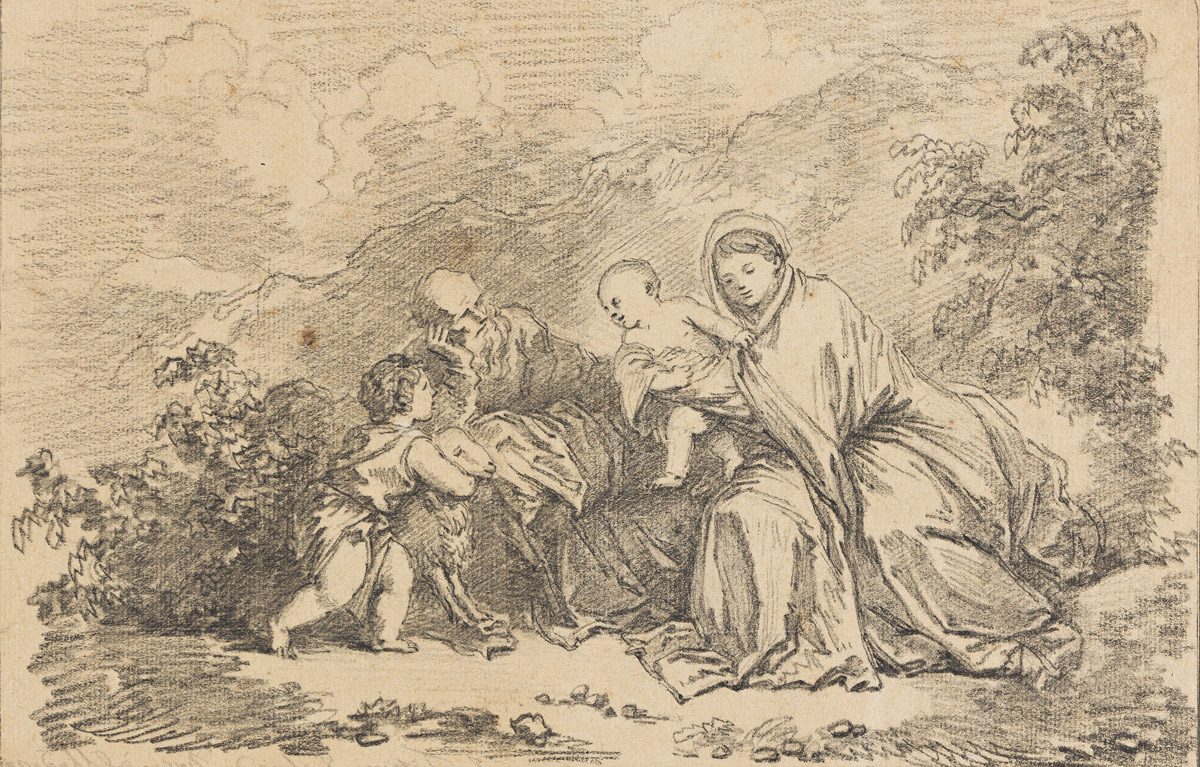 JEAN-HONORÉ FRAGONARD (Grasse 1732-1806 Paris) The Holy Family with the St. John the Baptist in a Landscape.
